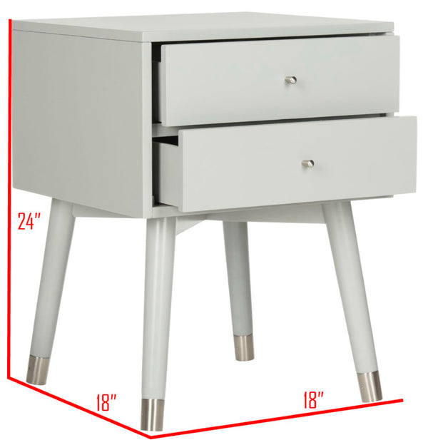 Safavieh Lyla Mid-Century Modern Nightstand With Two Drawers, Vintage Italian Design For Stylish Storage Grey/Silver FOX6234C