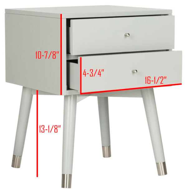 Safavieh Lyla Mid-Century Modern Nightstand With Two Drawers, Vintage Italian Design For Stylish Storage Grey/Silver FOX6234C