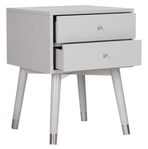 Safavieh Lyla Mid-Century Modern Nightstand With Two Drawers, Vintage Italian Design For Stylish Storage Grey/Silver FOX6234C