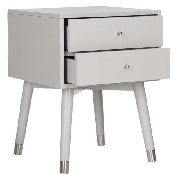 Safavieh Lyla Mid-Century Modern Nightstand With Two Drawers, Vintage Italian Design For Stylish Storage Grey/Silver FOX6234C