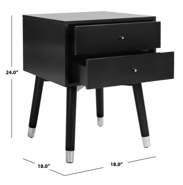 Safavieh Lyla Mid-Century Modern Nightstand With Two Drawers, Vintage Italian Design For Stylish Storage Black/Silver FOX6234D