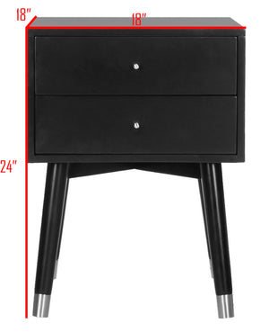 Safavieh Lyla Mid-Century Modern Nightstand With Two Drawers, Vintage Italian Design For Stylish Storage Black/Silver FOX6234D