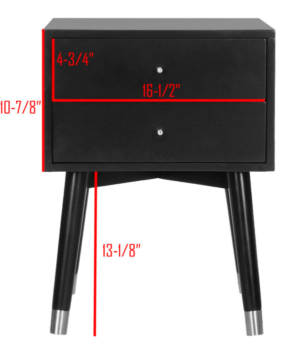 Safavieh Lyla Mid-Century Modern Nightstand With Two Drawers, Vintage Italian Design For Stylish Storage Black/Silver FOX6234D