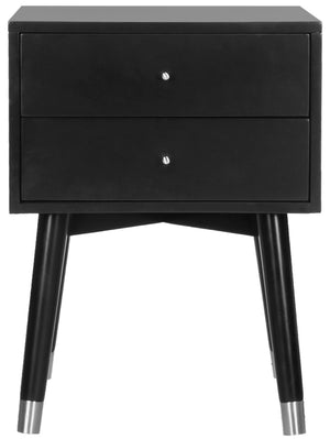 Safavieh Lyla Mid-Century Modern Nightstand With Two Drawers, Vintage Italian Design For Stylish Storage Black/Silver FOX6234D