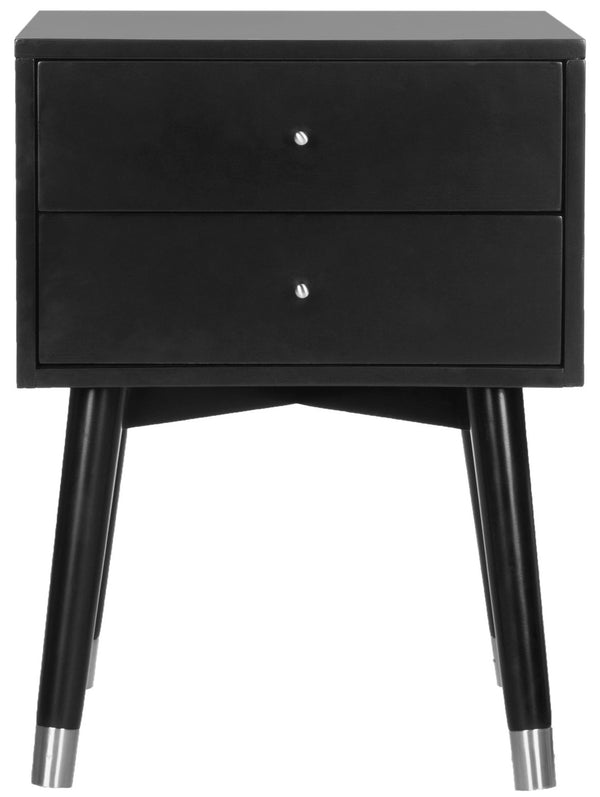 Safavieh Lyla Mid-Century Modern Nightstand With Two Drawers, Vintage Italian Design For Stylish Storage Black/Silver FOX6234D