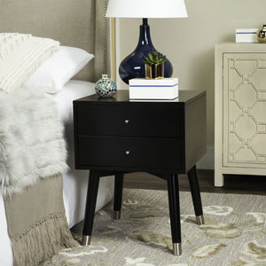 Safavieh Lyla Mid-Century Modern Nightstand With Two Drawers, Vintage Italian Design For Stylish Storage Black/Silver FOX6234D