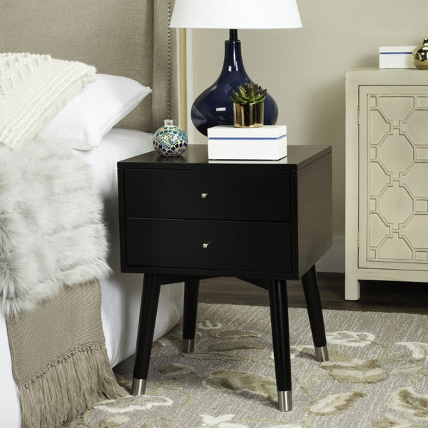 Safavieh Lyla Mid-Century Modern Nightstand With Two Drawers, Vintage Italian Design For Stylish Storage Black/Silver FOX6234D