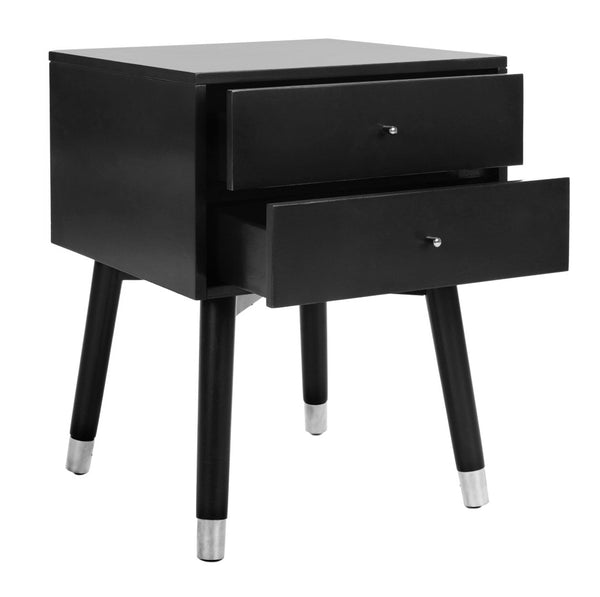 Safavieh Lyla Mid-Century Modern Nightstand With Two Drawers, Vintage Italian Design For Stylish Storage Black/Silver FOX6234D