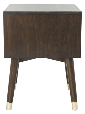 Safavieh Lyla Mid-Century Modern Nightstand With Two Drawers, Vintage Italian Design For Stylish Storage Walnut/Gold FOX6234E