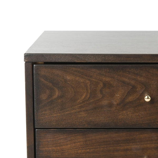 Safavieh Lyla Mid-Century Modern Nightstand With Two Drawers, Vintage Italian Design For Stylish Storage Walnut/Gold FOX6234E