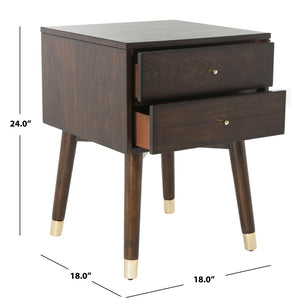 Safavieh Lyla Mid-Century Modern Nightstand With Two Drawers, Vintage Italian Design For Stylish Storage Walnut/Gold FOX6234E