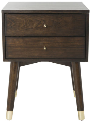 Safavieh Lyla Mid-Century Modern Nightstand With Two Drawers, Vintage Italian Design For Stylish Storage Walnut/Gold FOX6234E