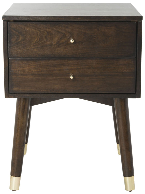 Safavieh Lyla Mid-Century Modern Nightstand With Two Drawers, Vintage Italian Design For Stylish Storage Walnut/Gold FOX6234E