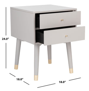 Safavieh Lyla Mid-Century Modern Nightstand With Two Drawers, Vintage Italian Design For Stylish Storage Grey/Gold FOX6234F