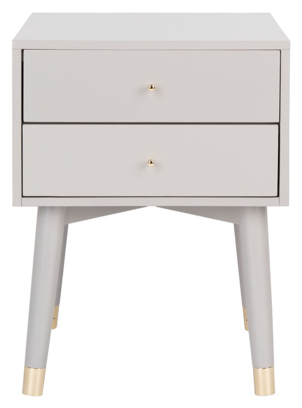 Safavieh Lyla Mid-Century Modern Nightstand With Two Drawers, Vintage Italian Design For Stylish Storage Grey/Gold FOX6234F