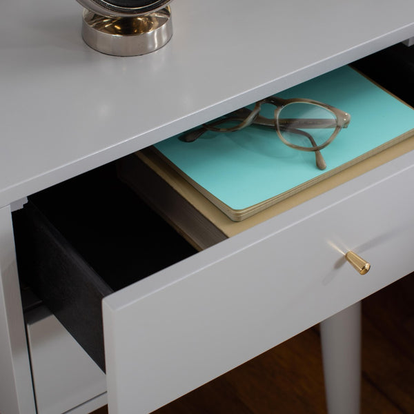 Safavieh Lyla Mid-Century Modern Nightstand With Two Drawers, Vintage Italian Design For Stylish Storage Grey/Gold FOX6234F