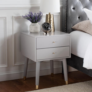 Safavieh Lyla Mid-Century Modern Nightstand With Two Drawers, Vintage Italian Design For Stylish Storage Grey/Gold FOX6234F
