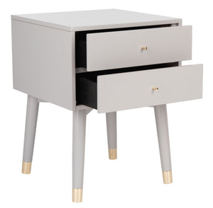 Safavieh Lyla Mid-Century Modern Nightstand With Two Drawers, Vintage Italian Design For Stylish Storage Grey/Gold FOX6234F