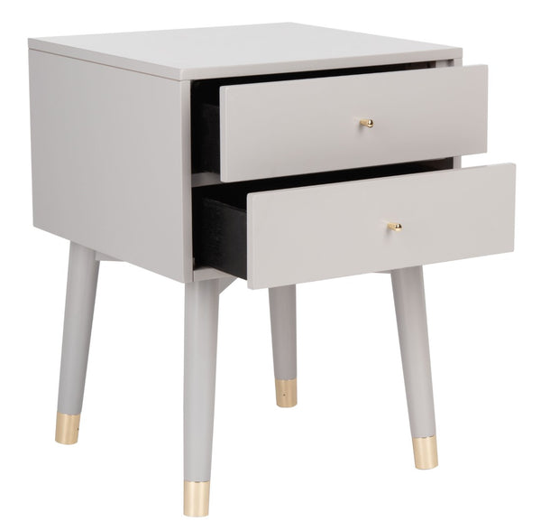 Safavieh Lyla Mid-Century Modern Nightstand With Two Drawers, Vintage Italian Design For Stylish Storage Grey/Gold FOX6234F