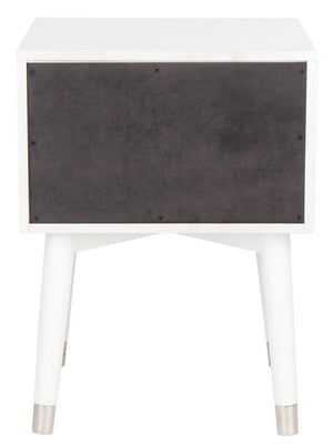 Safavieh Lyla Mid-Century Modern Nightstand With Two Drawers, Vintage Italian Design For Stylish Storage White/Silver FOX6234H