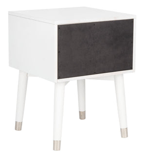 Safavieh Lyla Mid-Century Modern Nightstand With Two Drawers, Vintage Italian Design For Stylish Storage White/Silver FOX6234H