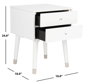 Safavieh Lyla Mid-Century Modern Nightstand With Two Drawers, Vintage Italian Design For Stylish Storage White/Silver FOX6234H