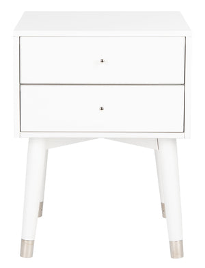Safavieh Lyla Mid-Century Modern Nightstand With Two Drawers, Vintage Italian Design For Stylish Storage White/Silver FOX6234H