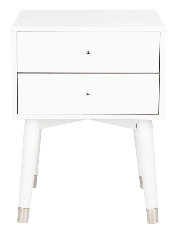 Safavieh Lyla Mid-Century Modern Nightstand With Two Drawers, Vintage Italian Design For Stylish Storage White/Silver FOX6234H