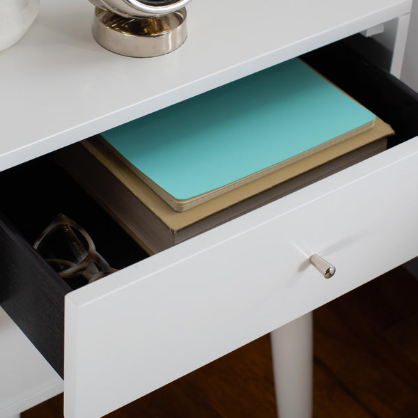 Safavieh Lyla Mid-Century Modern Nightstand With Two Drawers, Vintage Italian Design For Stylish Storage White/Silver FOX6234H