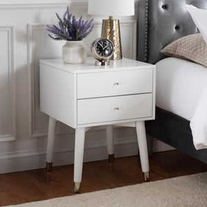 Safavieh Lyla Mid-Century Modern Nightstand With Two Drawers, Vintage Italian Design For Stylish Storage White/Silver FOX6234H