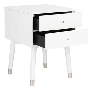 Safavieh Lyla Mid-Century Modern Nightstand With Two Drawers, Vintage Italian Design For Stylish Storage White/Silver FOX6234H