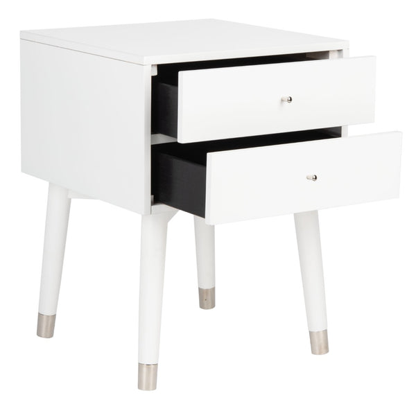 Safavieh Lyla Mid-Century Modern Nightstand With Two Drawers, Vintage Italian Design For Stylish Storage White/Silver FOX6234H