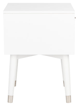 Safavieh Lyla Mid-Century Modern Nightstand With Two Drawers, Vintage Italian Design For Stylish Storage White/Silver FOX6234H