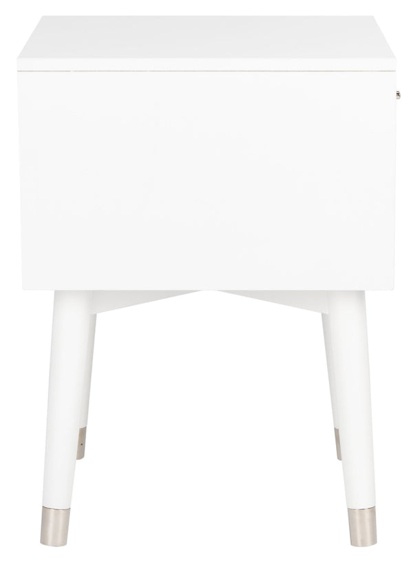 Safavieh Lyla Mid-Century Modern Nightstand With Two Drawers, Vintage Italian Design For Stylish Storage White/Silver FOX6234H
