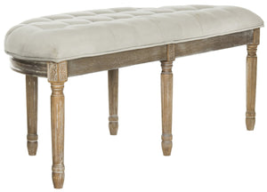 Safavieh Abilene Elegant Semicircle Bench - Classic French Design For Entryway Or Living Space Accent Furniture Grey Velvet/Rustic Oak FOX6238B