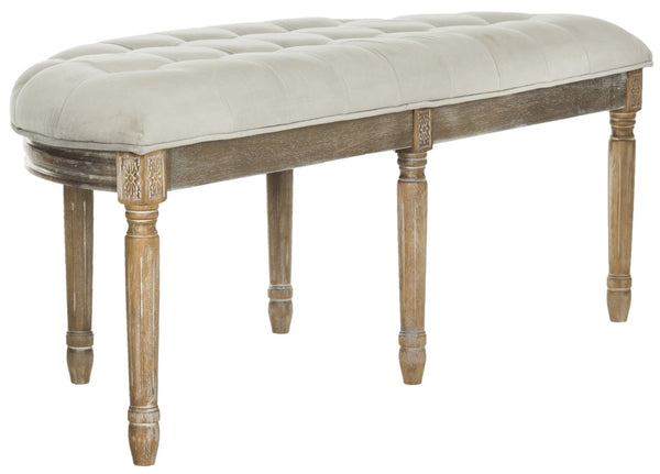 Safavieh Abilene Elegant Semicircle Bench - Classic French Design For Entryway Or Living Space Accent Furniture Grey Velvet/Rustic Oak FOX6238B