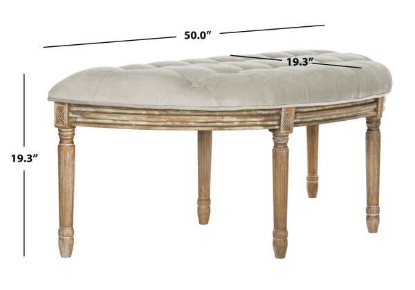 Safavieh Abilene Elegant Semicircle Bench - Classic French Design For Entryway Or Living Space Accent Furniture Grey Velvet/Rustic Oak FOX6238B