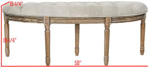 Safavieh Abilene Elegant Semicircle Bench - Classic French Design For Entryway Or Living Space Accent Furniture Grey Velvet/Rustic Oak FOX6238B