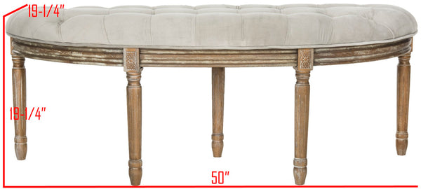 Safavieh Abilene Elegant Semicircle Bench - Classic French Design For Entryway Or Living Space Accent Furniture Grey Velvet/Rustic Oak FOX6238B