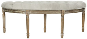 Safavieh Abilene Elegant Semicircle Bench - Classic French Design For Entryway Or Living Space Accent Furniture Grey Velvet/Rustic Oak FOX6238B