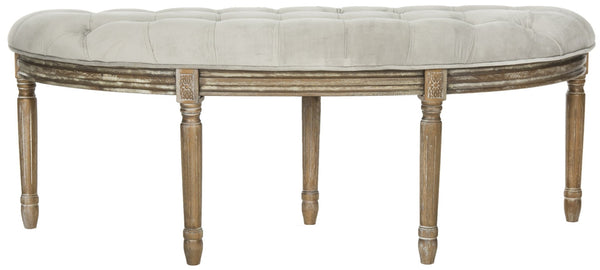 Safavieh Abilene Elegant Semicircle Bench - Classic French Design For Entryway Or Living Space Accent Furniture Grey Velvet/Rustic Oak FOX6238B