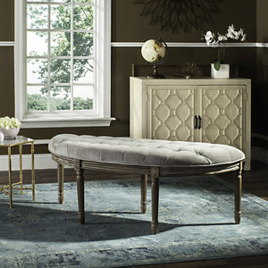Safavieh Abilene Elegant Semicircle Bench - Classic French Design For Entryway Or Living Space Accent Furniture Grey Velvet/Rustic Oak FOX6238B
