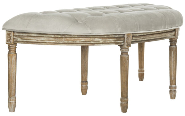 Safavieh Abilene Elegant Semicircle Bench - Classic French Design For Entryway Or Living Space Accent Furniture Grey Velvet/Rustic Oak FOX6238B
