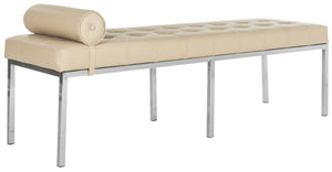 Safavieh Xavier Leather Tufted Bench with Pillow Beige FOX6240A
