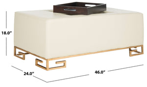 Safavieh Julian Elegant Tray Ottoman Coffee Table With Plush Upholstery And Removable Metal Tray Design Cream/Gold FOX6243A