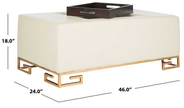 Safavieh Julian Elegant Tray Ottoman Coffee Table With Plush Upholstery And Removable Metal Tray Design Cream/Gold FOX6243A