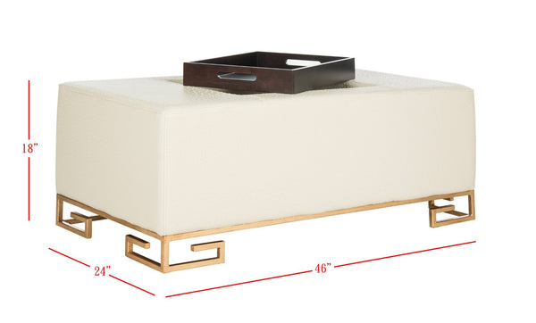 Safavieh Julian Elegant Tray Ottoman Coffee Table With Plush Upholstery And Removable Metal Tray Design Cream/Gold FOX6243A