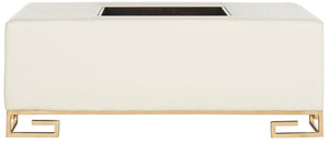 Safavieh Julian Elegant Tray Ottoman Coffee Table With Plush Upholstery And Removable Metal Tray Design Cream/Gold FOX6243A