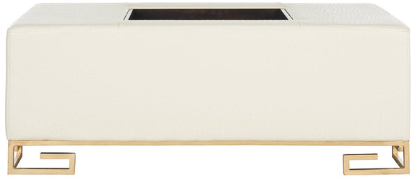 Safavieh Julian Elegant Tray Ottoman Coffee Table With Plush Upholstery And Removable Metal Tray Design Cream/Gold FOX6243A