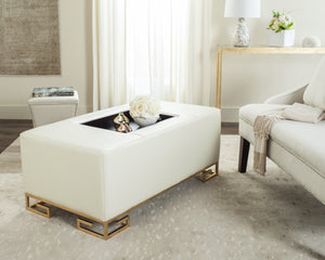 Safavieh Julian Elegant Tray Ottoman Coffee Table With Plush Upholstery And Removable Metal Tray Design Cream/Gold FOX6243A
